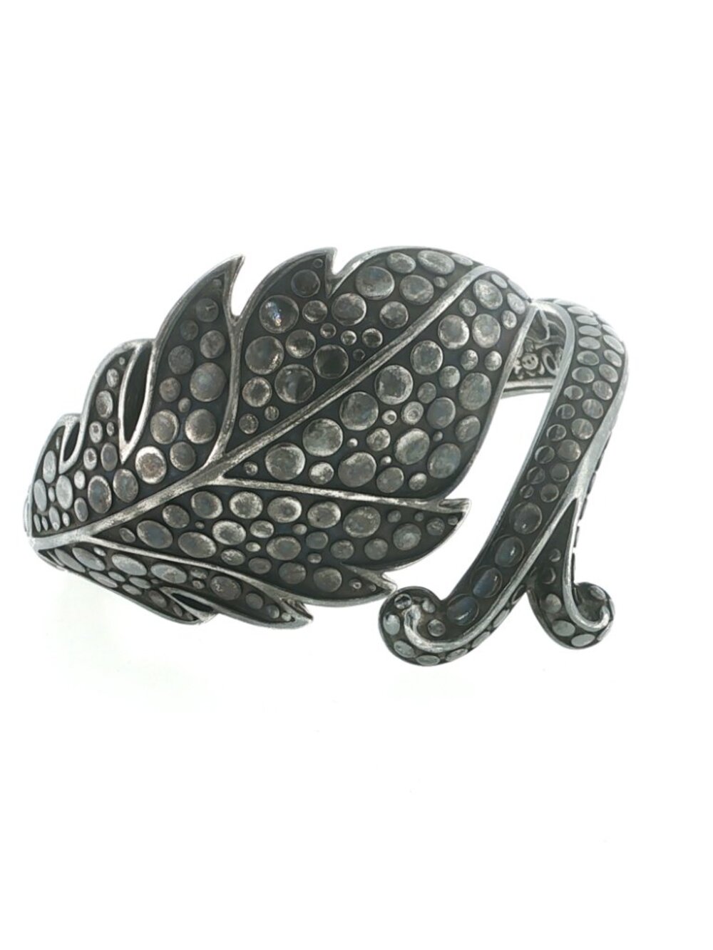 JOHN HARDY 925 Silver Dot Hinged Leaf Bnagle Bracelet Size 6.5 " M